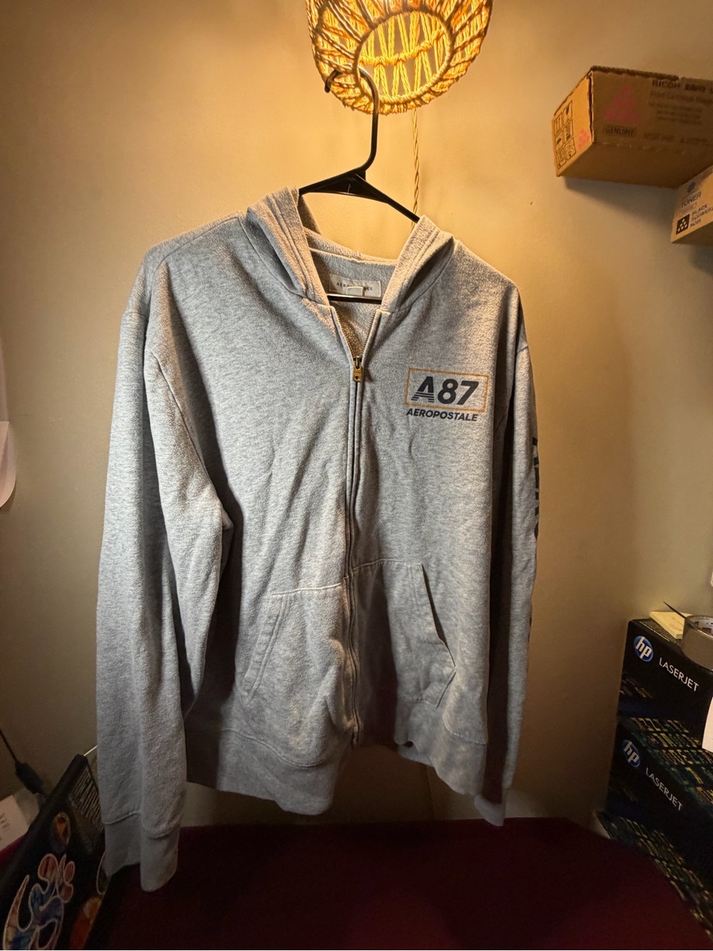 Aeropostale Light Gray Zip-Up Hoodie Large